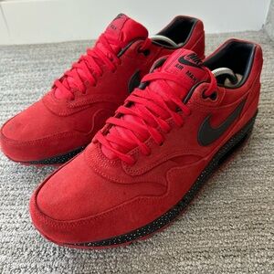 Nike Air Max 1 Premium Pimento All Red Suede 3M Swoosh Mens size 10
